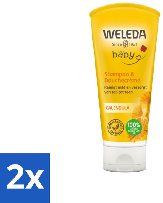 WELEDA - 2-in-1 Shampoo & Douchecrème - Baby & Kind - Calendula - Voor gevoelige huid - 200 ml - Voordeelverpakking - 2 stuks van WELEDA