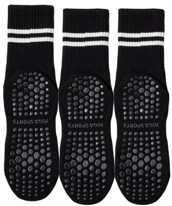 WiseGoods Premium 3 Paar Antislip Katoenen Vloersokken - Yoga / Pilates / Gym / Sport - Sportsokken - Sokken - One Size - Zwart van Merkloos