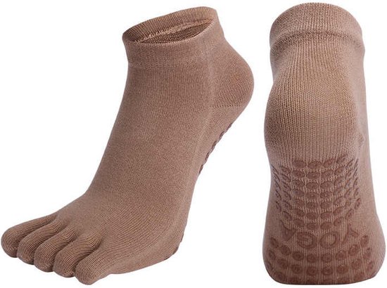 Without Lemon - Yoga Sokken - Antislip - Teensokken - Pilates - Sporten - Elastic - Comfort - One Size (Maat 36-41) - 1 Paar - Bruin van Without Lemon