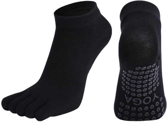 Without Lemon - Yoga Sokken - Antislip - Teensokken - Pilates - Sporten - Elastic - Comfort - One Size (Maat 36-41) - 1 Paar - Zwart van Merkloos