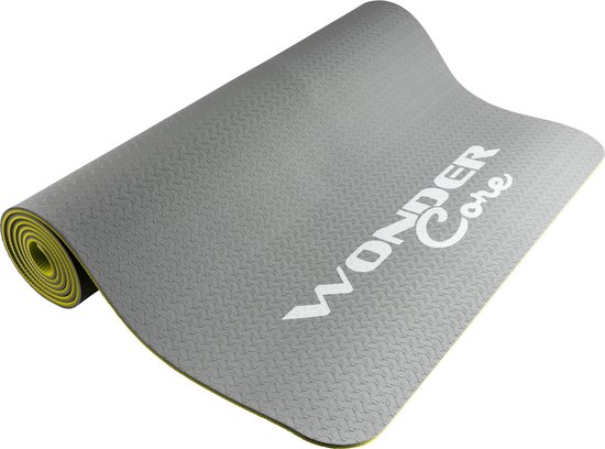 Wonder Core Yogamat Fitness Sport Gymnastiek Pilates Mat TPE milieuvriendelijk antislip 6 mm dik - Groen/ Grijs - 173 x 61 cm van Wonder Core