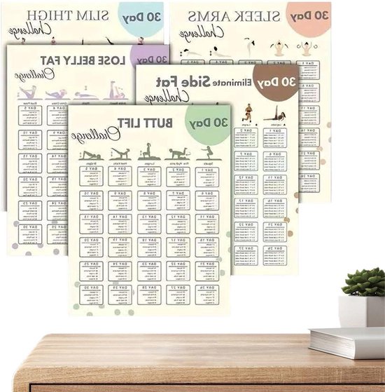 Workoutposter Thuissportschool - Yoga Handleiding Wandkunst - Thuis Trainen - Stap voor Stap Plan - 26 x 22 cm