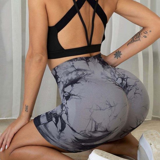 Wow Peach - Marble Legging Short - Sport Shorts - Butt Lifting - Fitness - Sport - TikTok Legging - Grijs/Zwart - Maat: Medium van Wow Peach