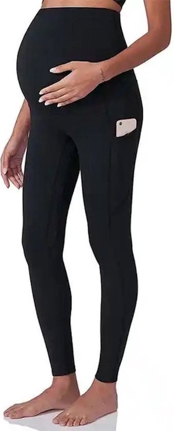 Wow Peach - Zwangerschaps Yoga Legging - Maternity Support Legging - Zijzak - Stretch - Soepel - Zwart - XL van Merkloos