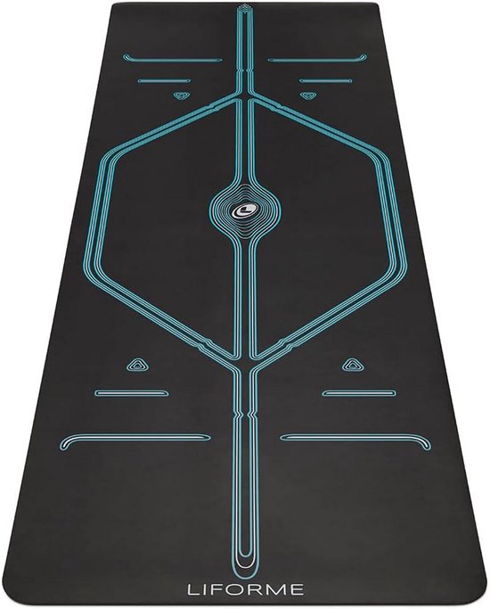 XL Yogamat - Antislip Mat - Yoga Oefenen - Gepatenteerd Uitlijnsysteem - 210 x 70 cm - Zwart Blauw