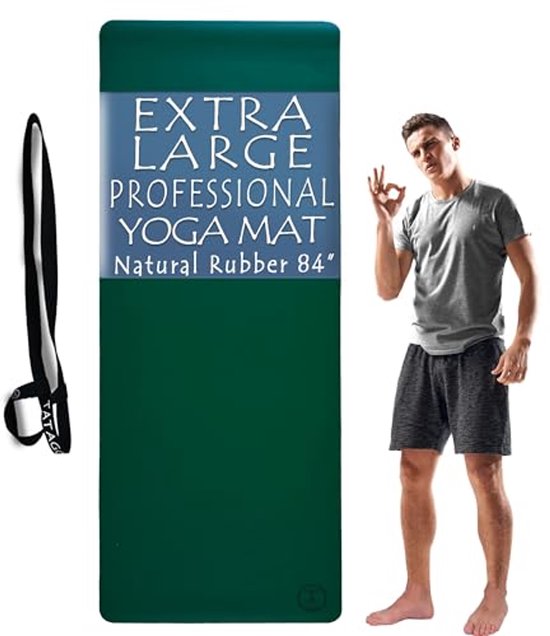 XL yogamat voor lange mensen - Natuurlijke rubberen antislip fitnessmat voor yoga en pilates van Merkloos