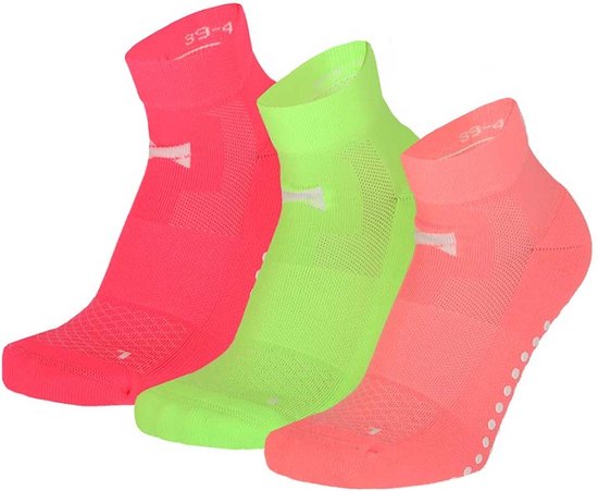 Xtreme Yoga Sokken Neon Roze / Groen / Oranje - 3 paar - Pilates sokken - Antislip - Anatomisch voetbed - Maat 39/42 van Xtreme