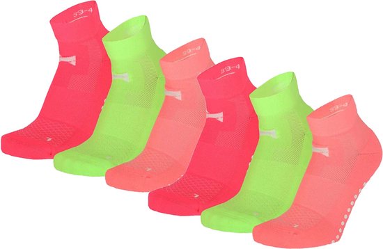 Xtreme Yoga Sokken Neon Roze / Groen / Oranje - 6 paar - Pilates sokken - Antislip - Anatomisch voetbed - Maat 39/42 van Xtreme