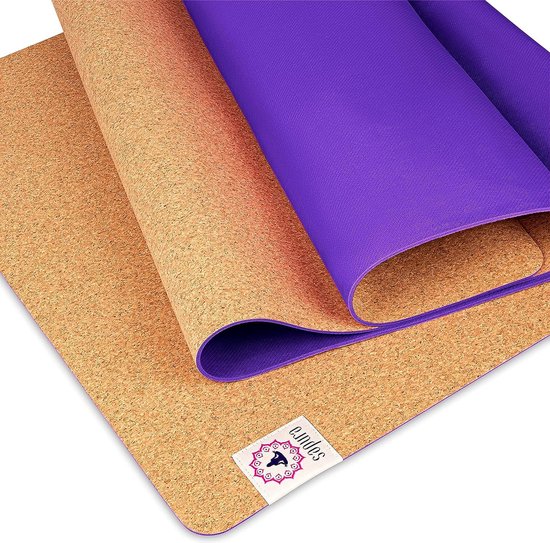 XXL yogamat antislip - kurk en natuurlijk rubber 190cm - extra lang + draagriem + schoudertas duurzaam (paar) van Love Generation