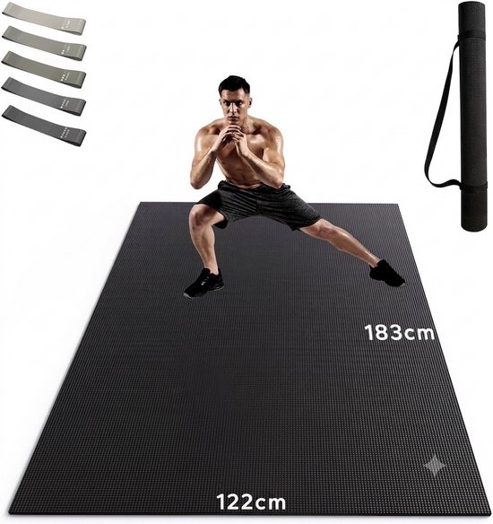 XXL Yogamat - Extra grote, brede sportmat, fitnessmat, antislip, 213 cm x 152 cm / 183 cm x 122 cm x 8 mm dik, ultraduurzaam PVC met hoge dichtheid, geschikt voor gymnastiekschoenen.
