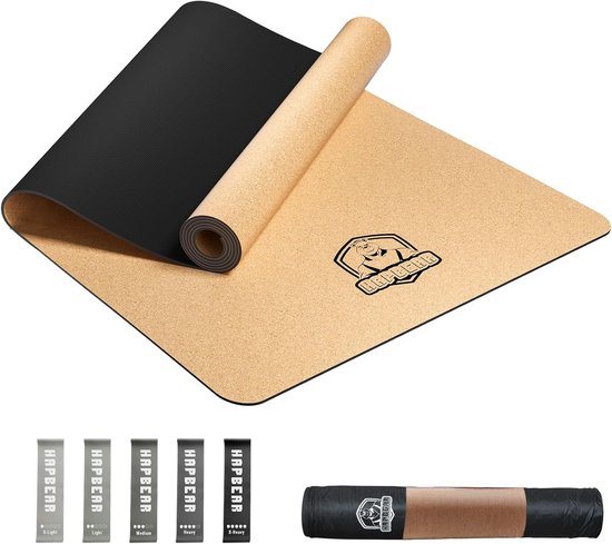 XXL Yogamat - Grote fitnessmat - Yoga en pilates - 100% natuurlijke kurk - 183 x 116 cm - Geel
