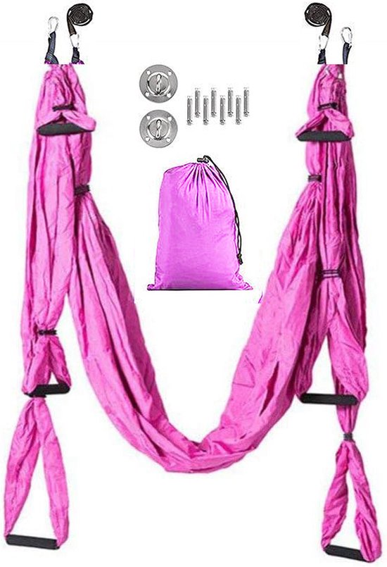 Yoga Aerial swing hangmat met 3 sets handgrepen gewicht tot 300kg inclusief beton bevestiging van Jumpeak