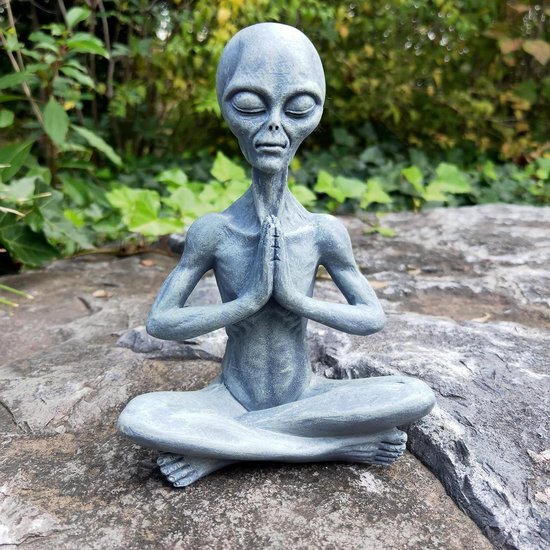 Yoga Alien Standbeeld - Buitenaards Figuur Ruimte - Ontspannen Meditatie - Creatieve Yogahouding - 16 cm Hoog - Grijs