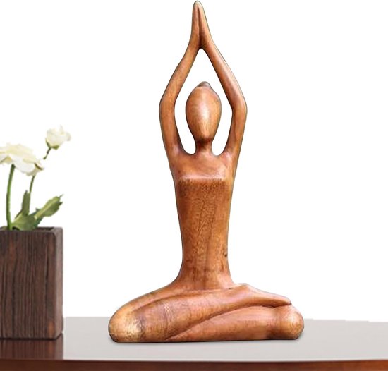 Yoga beeld hout - Meditatie sculptuur decoratie - Rustgevende sfeer creëren - Handgemaakt met natuurlijke geur - Ca. 4x10x18 cm