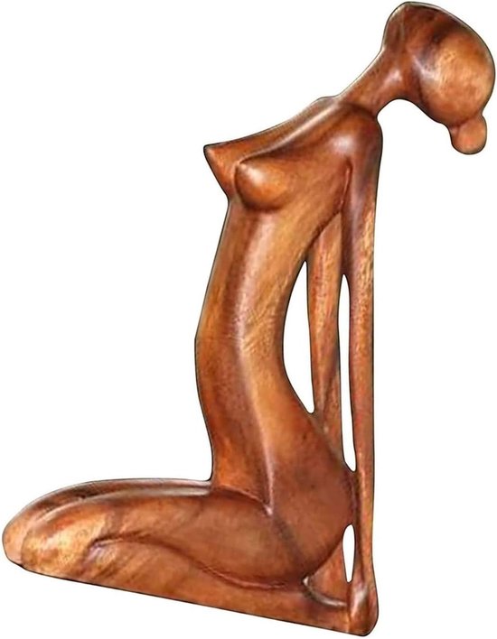 Yoga Beeldje - Meditatie Sculptuur - Ontspannende Decoratie - Handgesneden Hout - 24x17x10 cm