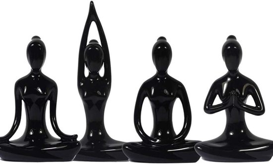 Yoga Beeldjes Set - Meditatie Beeldjes - Woonkamer Decoratie - Verschillende Yoga Poses - 83 cm Hoog - Zwart
