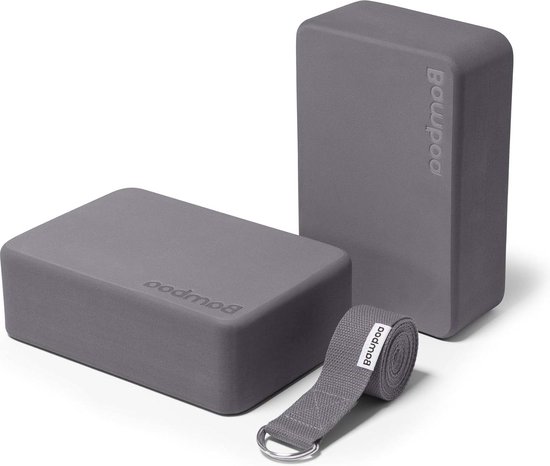 Yoga Block Set - 2 blokken en riem - schuimrubber - fitness Pilates - beginners en gevorderden yoga block wood van Core Balance