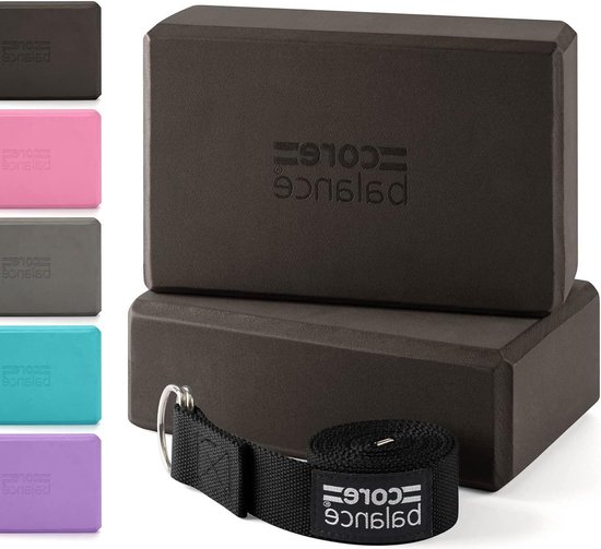 Yoga Blok Set - EVA Schuim Baksteen Met D Ring Stretch Riem - Flexibiliteit Training van Avento