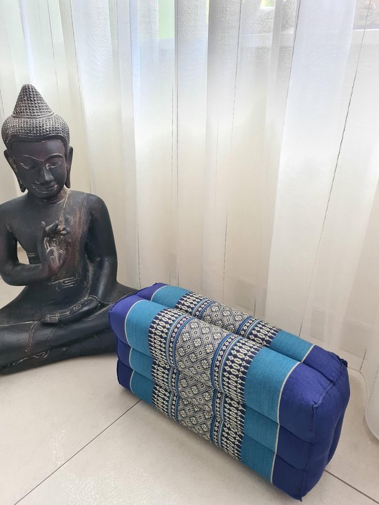 Yoga blok - Traditionele Thaise Kapok Yoga Ondersteuning Blok Kussen - Meditatie Kussen rechthoek - 35x15x10cm - Blauw van Bo-Camp