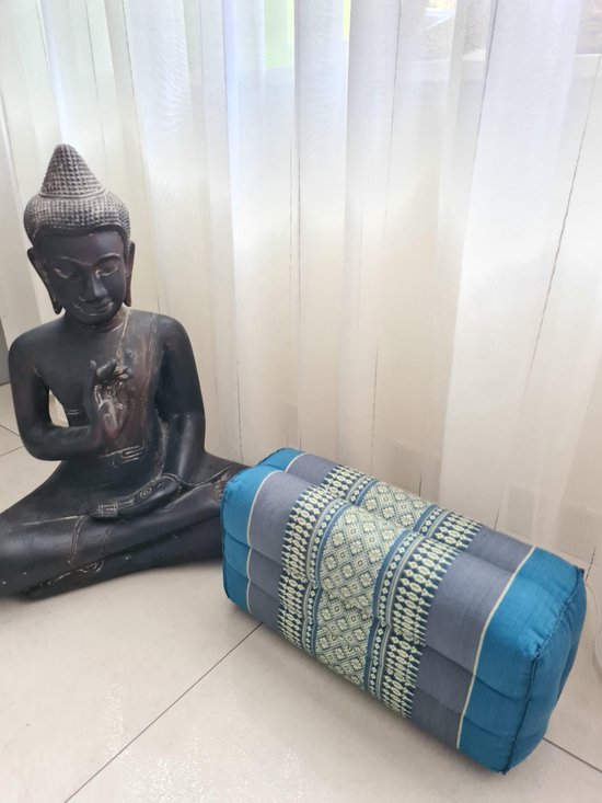 Yoga blok - Traditionele Thaise Kapok Yoga Ondersteuning Blok Kussen - Meditatie Kussen rechthoek - 35x15x10cm - Blauw/grijs van Crafts & Co.