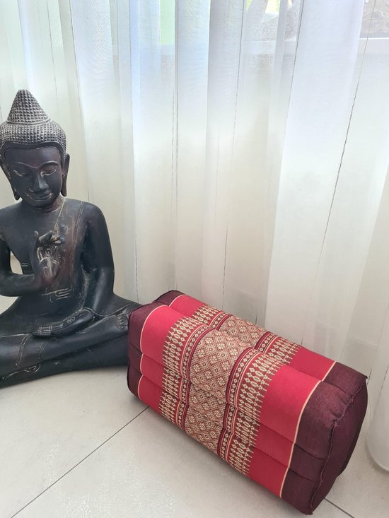 Yoga blok - Traditionele Thaise Kapok Yoga Ondersteuning Blok Kussen - Meditatie Kussen rechthoek - 35x15x10cm - Burgundy rood van Goldbird