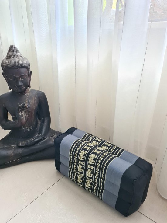 Yoga blok - Traditionele Thaise Kapok Yoga Ondersteuning Blok Kussen - Meditatie Kussen Rechthoek - 35x15x10cm - Grijs/zwart van Merkloos