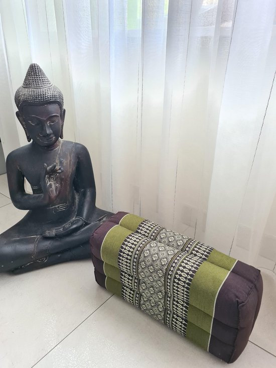 Yoga blok - Traditionele Thaise Kapok Yoga Ondersteuning Blok Kussen - Meditatie Kussen rechthoek - 35x15x10cm - Groen/bruin van Oskab.
