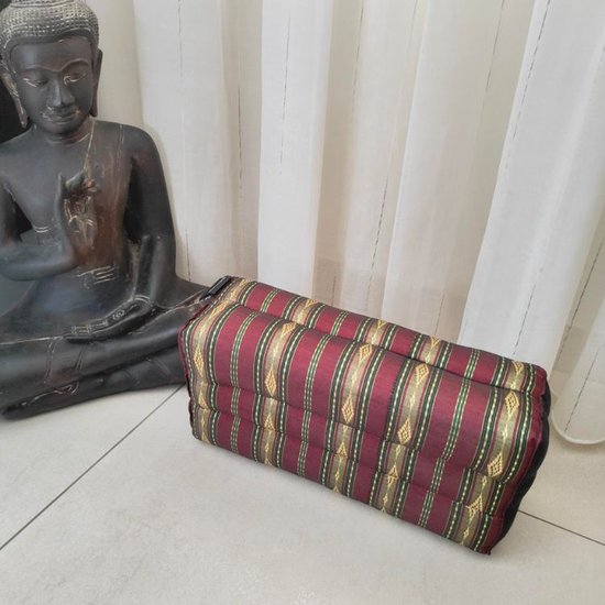 Yoga blok - Traditionele Thaise Kapok Yoga Ondersteuning Blok Kussen - Meditatie Kussen rechthoek - 35x15x10cm - Silklook - rood/goud van Bonboho
