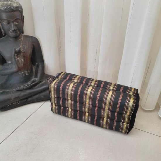 Yoga blok - Traditionele Thaise Kapok Yoga Ondersteuning Blok Kussen - Meditatie Kussen rechthoek - 35x15x10cm - Silklook-zwart/goud van Craft Packaging.