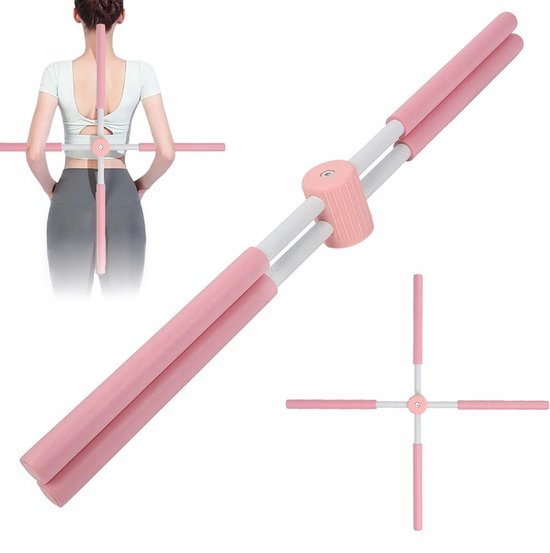 Yoga Blok - Yoga stick - Houding Corrector - Postuur Corrector Stang – Yoga Hulpmiddel - 77cm & Inklapbaar - Met Schuim Grepen - Roze - Voor Schouders & Rug - Voor Thuis & Gym van Merkloos