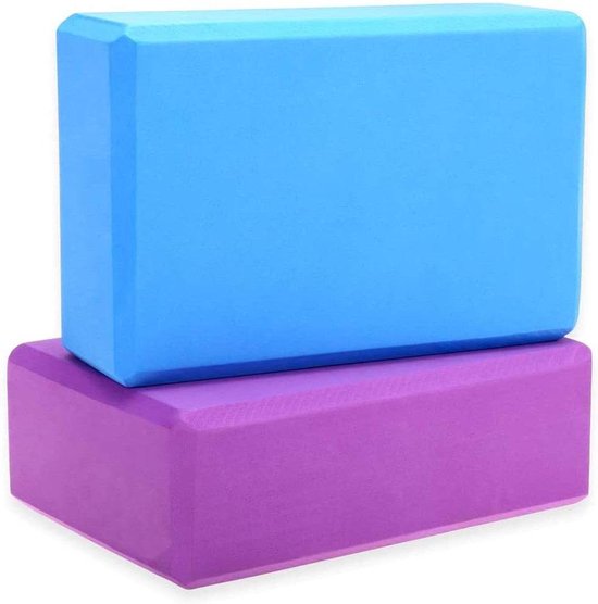 Yoga Blokken Set - Foam Bricks - Oefenen Yogahoudingen - Hoge Dichtheid Schuim - 23x15x8 cm - Paars Blauw