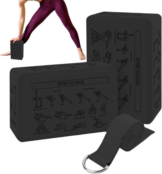 Yoga Blokken Set - Pilates Steun - Balans Training - Zachte Draagbare Stevigheid - 23x15x7.5cm - Zwart
