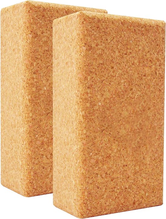 Yoga Blokkenset van 2 Kurk 100% Natuurlijk - Hatha Blok Ook voor Beginners Meditatie & Pilates, Fitness Accessoires voor Herstel, Rug, Rekoefeningen & Bloktraining, Twee Blokken 75 mm van Merkloos
