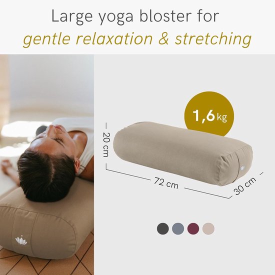 Yoga Bolster - Yin Rol - Ontspannende Houdingen - Wasbare Katoenen Hoes - 72 x 30 x 20 cm - Korenbloemblauw