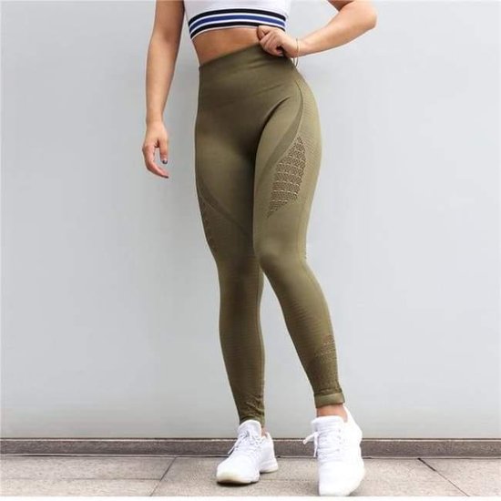 Yoga Broek - Naadloos - Vrouw. Olijfgroen / L van Merkloos