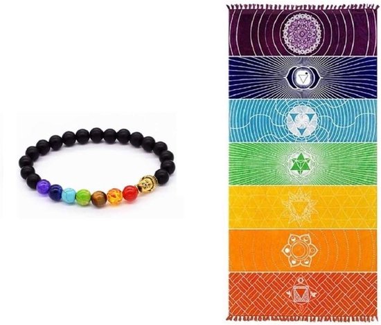 Yoga Deken - Strandlaken Tapestry - Meditatie en Ontspanning - 100% Puur Katoen - 150x75 cm - Regenboog Mandala