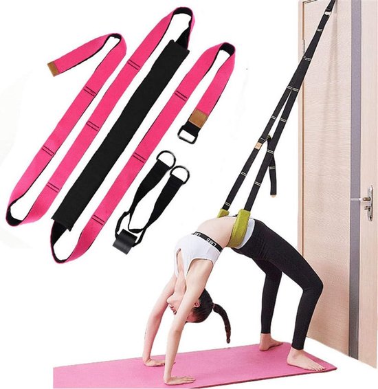 Yoga Flexibiliteit Strap - Stretchband Deurtrainer - Huis Workout - Verstelbare Lussen - 350 cm Lengte - Rosé