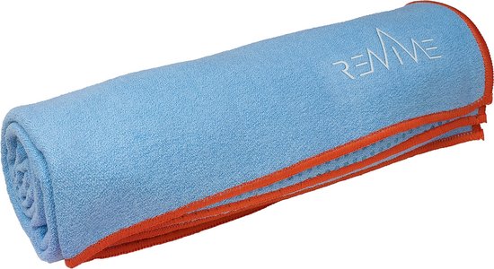 YOGA "GRIP" handdoek met silicone nopjes aan onderzijde, formaat 183 x 61 cm, kleur blauw, lichtgewicht, voor extra hygiene, super absorberend, snel droogbaar, wasbaar, perfect voor op reis, soft touch, gerecycled materiaal. Perfecte grip! van Essenza