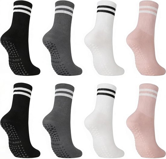 Yoga Grip Sokken Vrouwen - Antislip Pilates Sokken - Dames Grip Sokken - Ademend Katoenen Sokken voor Ballet, Dans, Fitness - Grippy Sokken (4 paar) van Merkloos