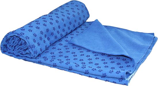 Yoga Handdoek - Antislip Doek - Hygiënisch Trainen - Met Siliconen Noppen - 180 x 63 cm - Blauw