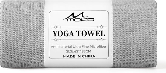 Yoga handdoek - Antislip mat - Hot yoga - Hechtingspunten hoekzakken - 180 x 61 cm - Grijs