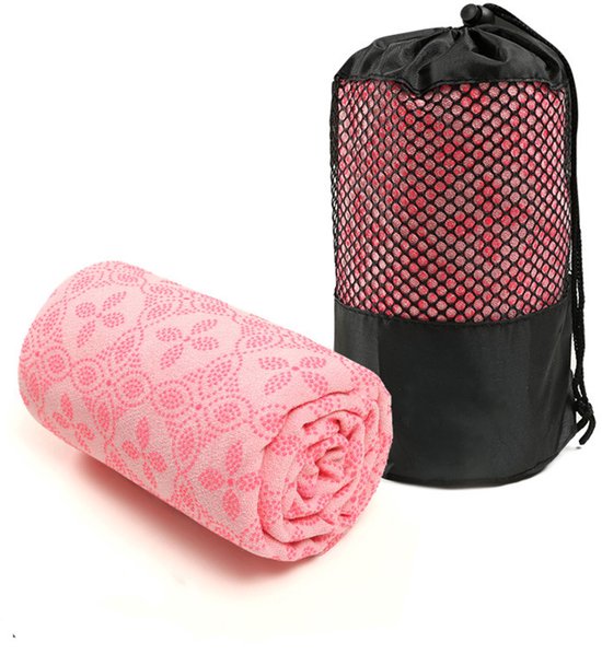 Yoga handdoek - Hot Yoga mat handdoek - Zweetabsorberend en antislip voor hot yoga, pilates en workouts - 183x63cm met antislipnoppen (roze) van Merkloos