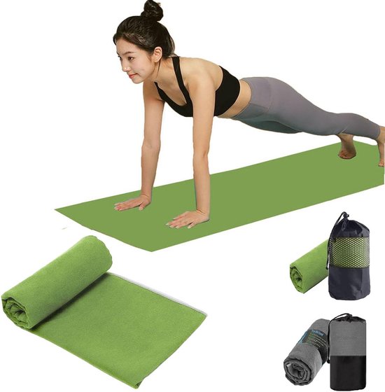 Yoga Handdoek - Mat Deken - Fitness Zweet Absorberen - Antislip Ontwerp - 183x70 cm - Groen