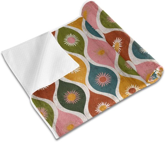 Yoga Handdoek - Mat Deken - Sport Oefening - Antislip Rubberen Onderkant - 185x68 cm - Kleurrijk Bloemenpatroon