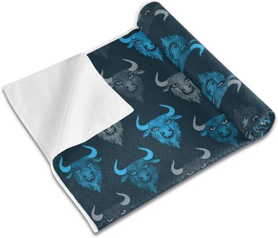 Yoga Handdoek - Mat Deken - Workout Uitoefenen - Antislip Natuurlijk Rubber - 185 x 69 cm - Blauw Grijs