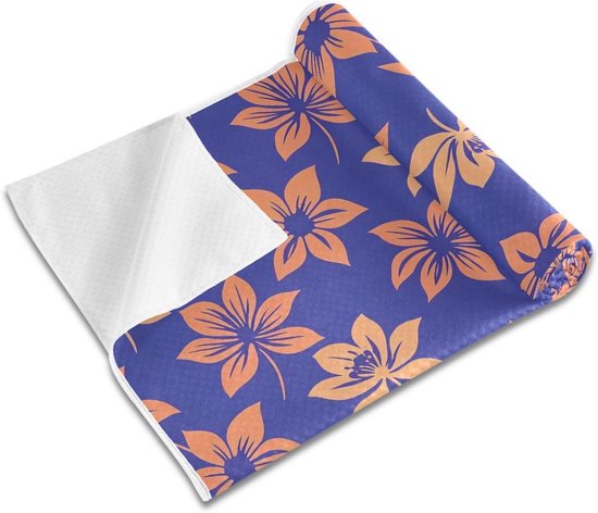 Yoga Handdoek Mat - Fitness Deken - Zweet Absorberen - Antislip Natuurlijk Rubber - 185 x 69 cm - Blauw Bloem
