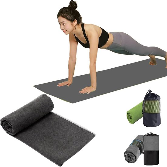 Yoga Handdoek - Mat Handdoek - Hot Yoga - Antislip Zweetabsorberend - 183x70cm - Grijs