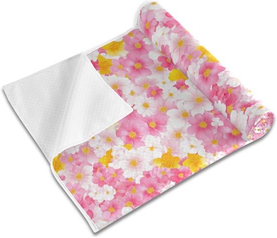 Yoga Handdoek - Oefenmat Dekje - Zweet Absorberen - Antislip Onderkant - 185 x 68 cm - Bloemenprint