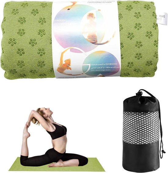 Yoga Handdoek - Pilates Mat - Intensieve Training - Anti-slip Grip - 63 x 183 cm - Groen