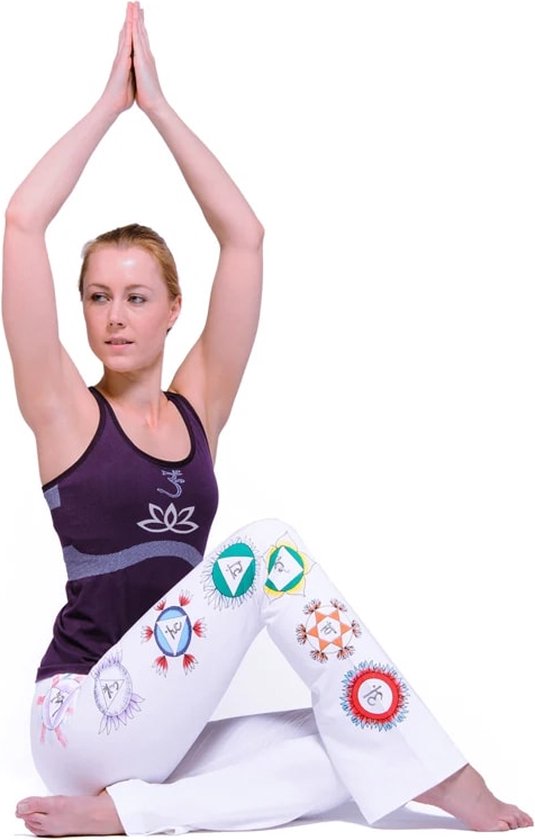 Yoga handgeschilderde chakra broek katoen wit L van Ohm Collection